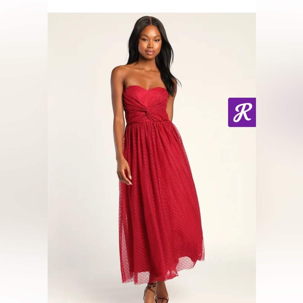 Sweet Selection Wine Red Swiss Dot Strapless Midi Dress - Lulus